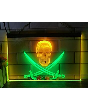 Pirates Skull and Swords Two Tone Hanging Neon Sign