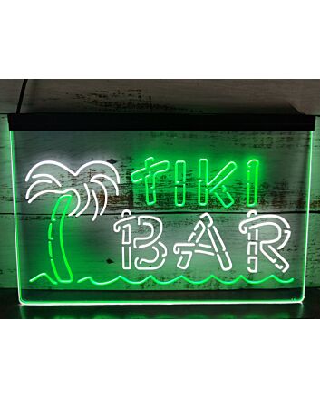 Tiki Bar Palm and Sea Two Tone Hanging Neon Sign