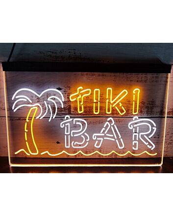 Tiki Bar Palm and Sea Two Tone Hanging Neon Sign