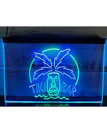 Tiki Bar Palm Mask Two Tone Hanging Neon Sign