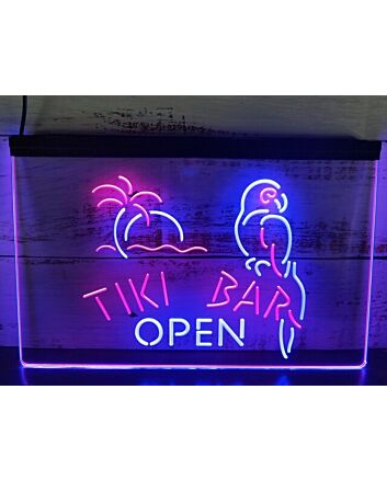 Tiki Bar Open Two Tone Hanging Neon Sign