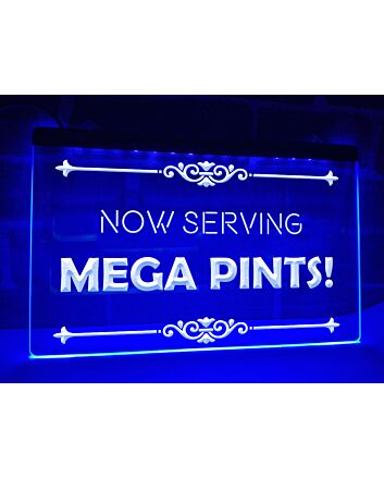 Now Serving Mega Pints Hanging Neon Sign