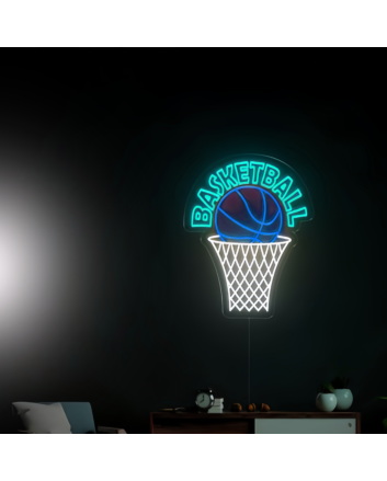Basketball Hanging on Hoop Neon Light