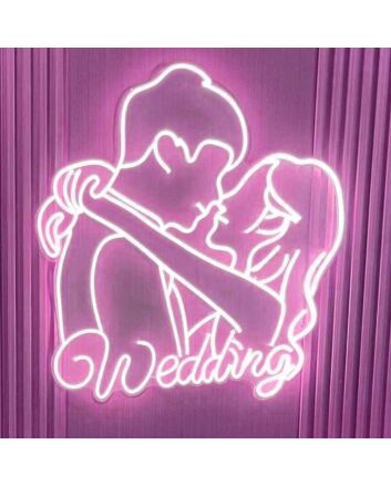 Customize Romantic Bride and Groom Embrace Kiss Neon Light