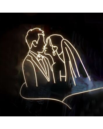 Suit and Veil Bride and Groom Kiss Neon Sign