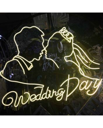 Customize Wedding Day Romantic Kissing Couple Portrait Neon Sign