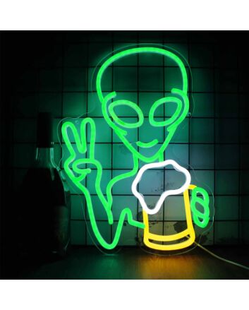 Happy Alien Drinking Neon Sign