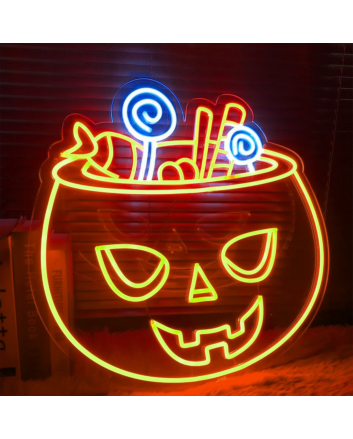 Halloween Pumpkin and Candy Neon Sign