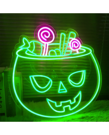 Halloween Pumpkin and Candy Neon Sign