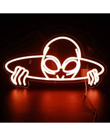 Alien in UFO Neon Sign