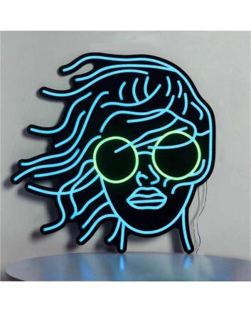 Female Headshot With Sunglasses Neon Black Backsplash