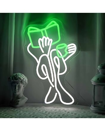 Little Girl Reading and Drinking Coffee Neon Sign