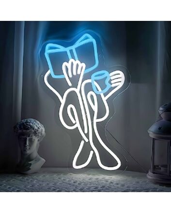 Little Girl Reading and Drinking Coffee Neon Sign