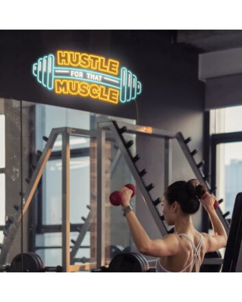 Hustle For That Muscle Neon Sign for Gyms and Motivational Spaces