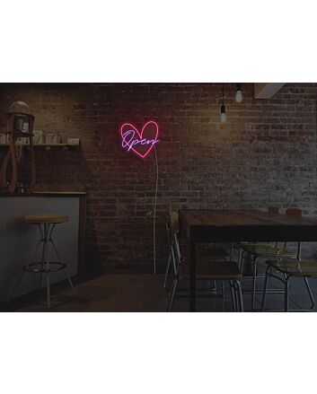 Heart Open Neon Sign for Romantic and Welcoming Spaces