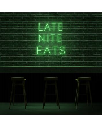 Late Night Eats Neon Sign for Night Owls and Fun Spaces
