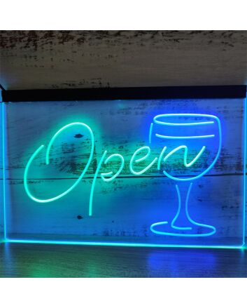 Open Wine Glass Cocktails Dual LED Neon Sign for Bars and Social Spaces
