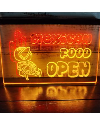 OPEN Mexican Food Cactus Dual LED Neon Sign for Restaurants