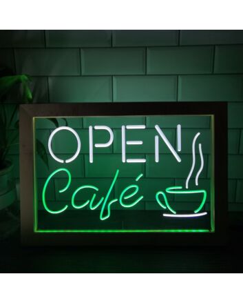 Cafe OPEN Frame Dual LED Neon Sign for Cafes and Coffee Shops