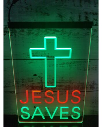 Cross Jesus Dual LED Neon Sign for Religious and Spiritual Spaces