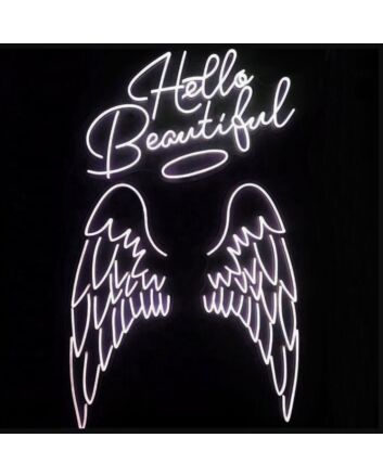 Angel Wings and Nimbus Hello Beautiful Neon Sign for Inspirational and Fun Spaces