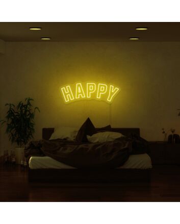 Happy Neon Sign for Positive and Fun Spaces