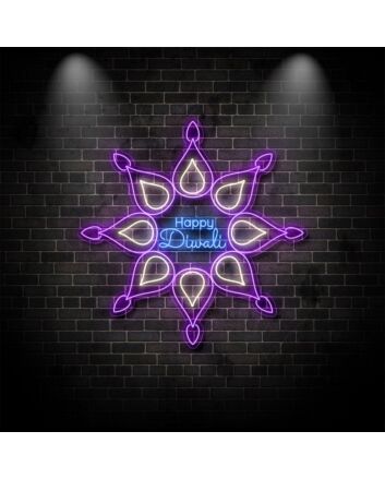 Happy Diwali With Petals And Lights Neon Sign for Festive and Celebratory Spaces