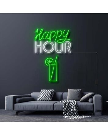 Happy Hour With Alcoholic Drink Neon Sign for Bars and Social Spaces