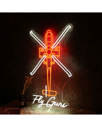 Helicopter By Fly Guns Neon Sign for Aviation Enthusiasts