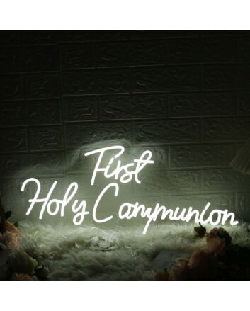 First Holy Communion White Neon Sign for Religious and Spiritual Spaces