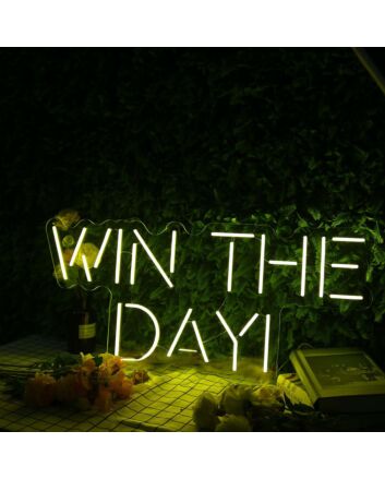 Win The Day Yellow Neon Sign for Inspirational and Motivational Spaces