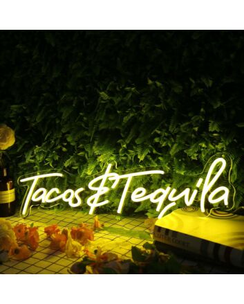 Tacos And Tequila Yellow Neon Sign for Fun and Social Spaces