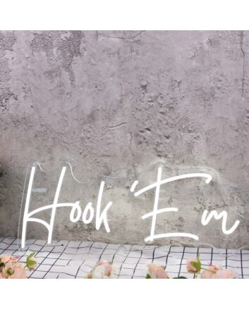 Hook Em White Neon Sign for Sports Fans