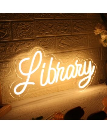 Library Yellow Neon Sign for Quiet and Informative Spaces