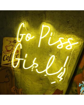 Go Piss Girl Yellow Neon Sign for Fun and Playful Spaces