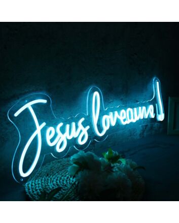 Jesus Loves You Blue Neon Sign for Religious and Spiritual Spaces