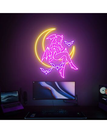 Darkstalkers Morrigan Aensland Art LED Sign Wall Art for Anime and Game Fans