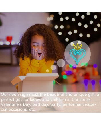 Golden Crown and Ice Blue Heart Princess Neon Sign Kids Room