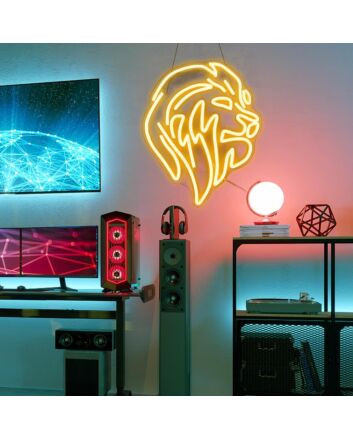 Golden Lion Head Neon Sign Living Room Accent