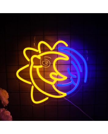 Golden Sun and Dark Blue Moon Spliced Neon Sign Home Decor