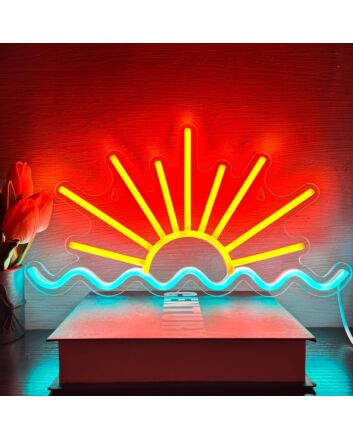 Golden Sun and Ice Blue Ocean Neon Sign Bedroom Living Room Business