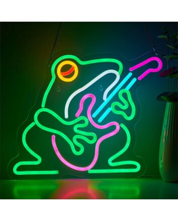 Guitar-Playing Frogs Neon Sign Music Room Fun
