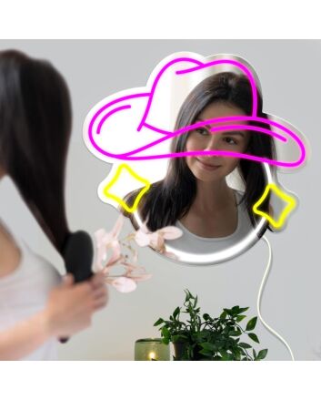 Hat Styling Neon Mirror Sign Fashion Studio Vibes