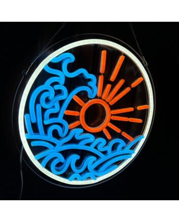 Ice Blue Waves and Orange Sun Mystery Neon Sign Living Room Accent