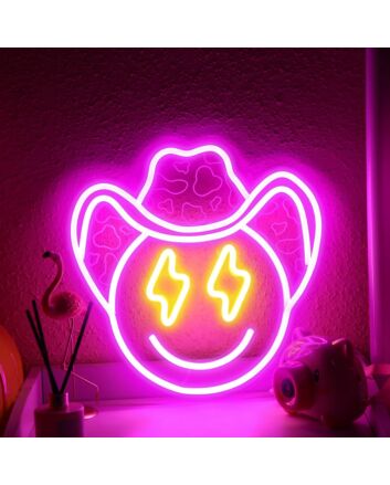 Lightning Eyes and Smiley Face Deep Pink Bedroom Neon Sign Unique Art