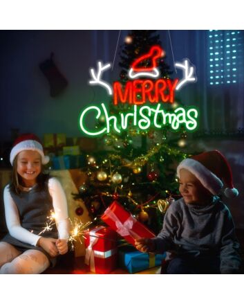 Santa Hat and Merry Christmas Neon Sign Holiday Cheer
