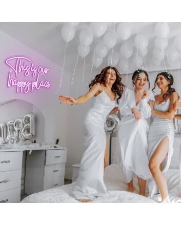This Is Our Happy Place Pink Neon Sign Bedroom Comfort