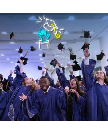 Throw Graduation Hats Neon Sign Celebration