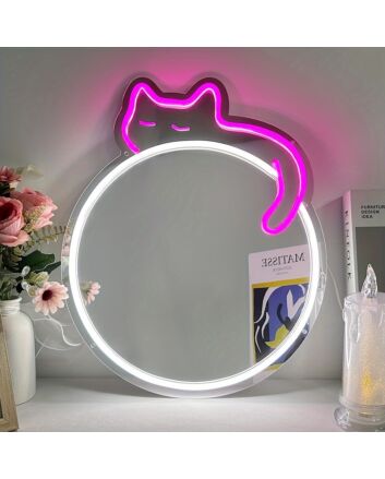Brighten Up Your Space: Perfect for Bedroom, Living Room, or Home Office - Cat Mirror LED Neon Sign Light