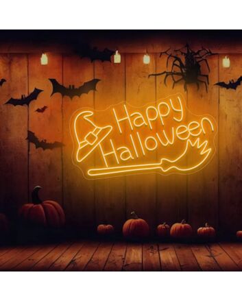 Happy Halloween Neon Sign, LED Sign for Halloween Door Decoration